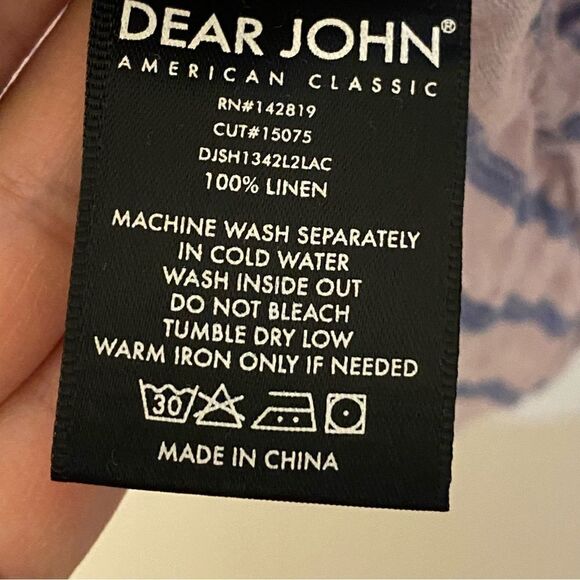 Dear John Channing Shirt Linen Striped lavender lagenlook boho coastal Beach L - Picture 7 of 8